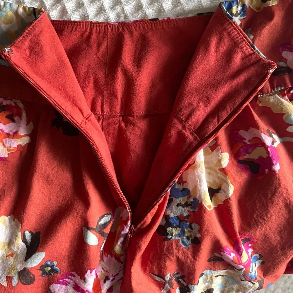 Garnet Hill Women’s Burnt Orange Floral Pattern Cotton Lined Side Zip Skirt 4P - Picture 7 of 11
